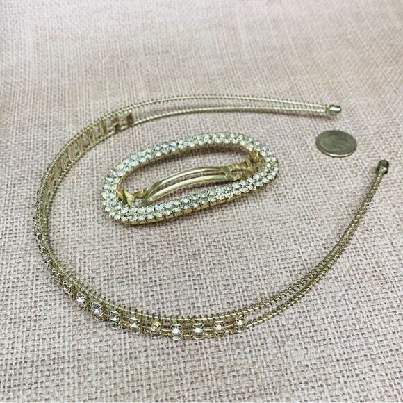 Silver Crystal Hair Band and Barette - Picture 1 of 2
